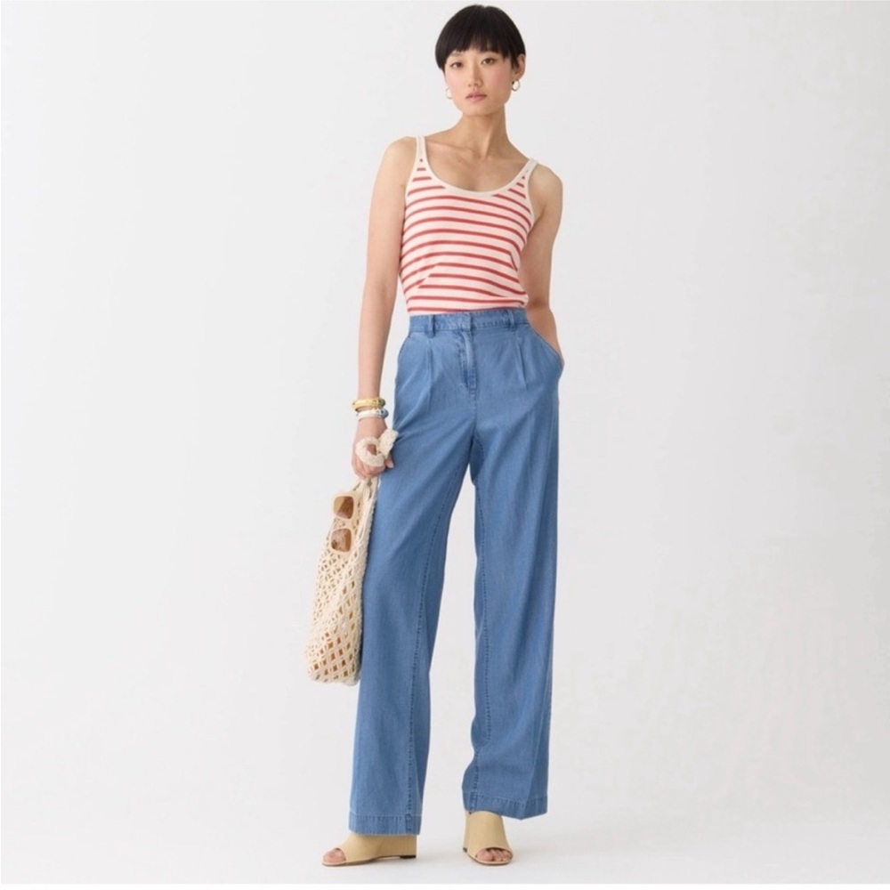 J Crew Blue Chambray Wide-Leg Pants, Sz 10